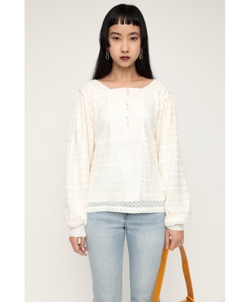SLY(スライ)の「SCALLOP LACE TUNIC レース トップス(Tシャツ/カットソー・レディース・ブラック/グリーン/オフホワイト・FREE)」の4枚目の写真
