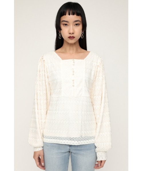SLY(スライ)の「SCALLOP LACE TUNIC レース トップス(Tシャツ/カットソー・レディース・ブラック/グリーン/オフホワイト・FREE)」の6枚目の写真
