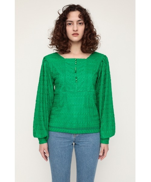 SLY(スライ)の「SCALLOP LACE TUNIC レース トップス(Tシャツ/カットソー・レディース・ブラック/グリーン/オフホワイト・FREE)」の9枚目の写真