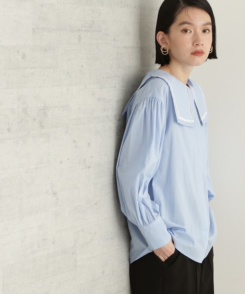 NATURAL BEAUTY BASIC(ナチュラルビューティーベーシック)の「ハシゴレースブラウス(シャツ/ブラウス・レディース・ブルー/オフホワイト・MEDIUM)」の2枚目の写真