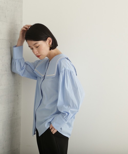 NATURAL BEAUTY BASIC(ナチュラルビューティーベーシック)の「ハシゴレースブラウス(シャツ/ブラウス・レディース・ブルー/オフホワイト・MEDIUM)」の14枚目の写真