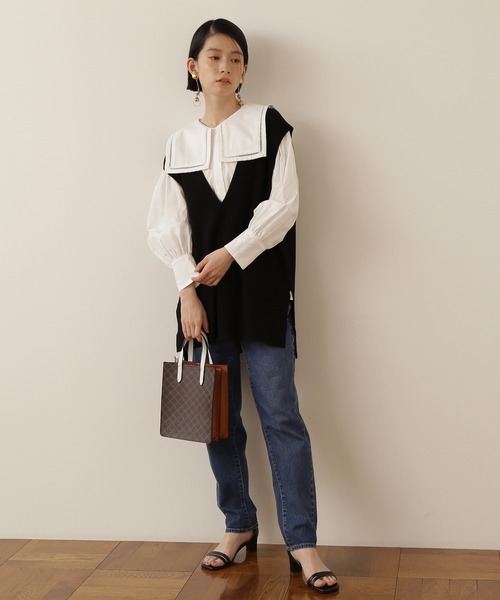 NATURAL BEAUTY BASIC(ナチュラルビューティーベーシック)の「ハシゴレースブラウス(シャツ/ブラウス・レディース・ブルー/オフホワイト・MEDIUM)」の3枚目の写真