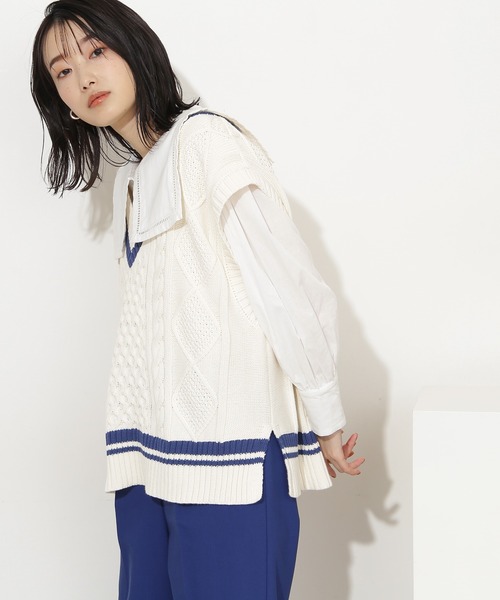 NATURAL BEAUTY BASIC(ナチュラルビューティーベーシック)の「ハシゴレースブラウス(シャツ/ブラウス・レディース・ブルー/オフホワイト・MEDIUM)」の10枚目の写真