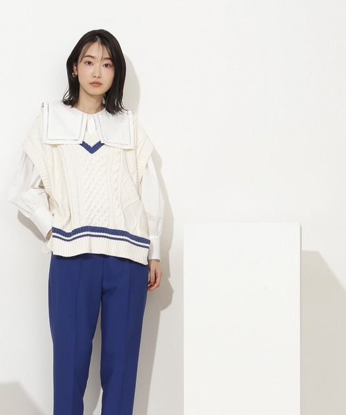 NATURAL BEAUTY BASIC(ナチュラルビューティーベーシック)の「ハシゴレースブラウス(シャツ/ブラウス・レディース・ブルー/オフホワイト・MEDIUM)」の11枚目の写真