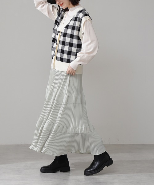 N.（N. Natural Beauty Basic）（エヌエヌナチュラルビューティーベーシック）の「◆ティアードプリーツマキシスカート（スカート・レディース・ミント/パープル・MEDIUM）」の2枚目の写真