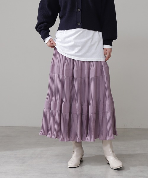 N.（N. Natural Beauty Basic）（エヌエヌナチュラルビューティーベーシック）の「◆ティアードプリーツマキシスカート（スカート・レディース・ミント/パープル・MEDIUM）」の6枚目の写真
