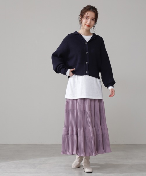 N.（N. Natural Beauty Basic）（エヌエヌナチュラルビューティーベーシック）の「◆ティアードプリーツマキシスカート（スカート・レディース・ミント/パープル・MEDIUM）」の7枚目の写真