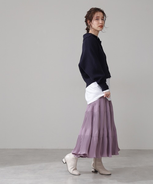 N.（N. Natural Beauty Basic）（エヌエヌナチュラルビューティーベーシック）の「◆ティアードプリーツマキシスカート（スカート・レディース・ミント/パープル・MEDIUM）」の8枚目の写真