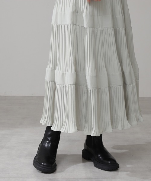 N.（N. Natural Beauty Basic）（エヌエヌナチュラルビューティーベーシック）の「◆ティアードプリーツマキシスカート（スカート・レディース・ミント/パープル・MEDIUM）」の13枚目の写真