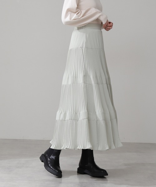 N.（N. Natural Beauty Basic）（エヌエヌナチュラルビューティーベーシック）の「◆ティアードプリーツマキシスカート（スカート・レディース・ミント/パープル・MEDIUM）」の9枚目の写真