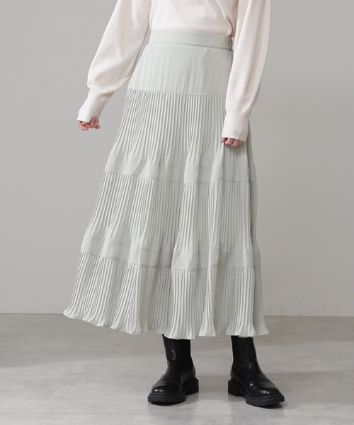 N.（N. Natural Beauty Basic）（エヌエヌナチュラルビューティーベーシック）の「◆ティアードプリーツマキシスカート（スカート・レディース・ミント/パープル・MEDIUM）」の3枚目の写真