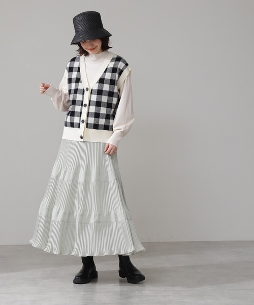 N.（N. Natural Beauty Basic）（エヌエヌナチュラルビューティーベーシック）の「◆ティアードプリーツマキシスカート（スカート・レディース・ミント/パープル・MEDIUM）」の4枚目の写真