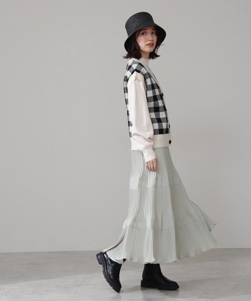 N.（N. Natural Beauty Basic）（エヌエヌナチュラルビューティーベーシック）の「◆ティアードプリーツマキシスカート（スカート・レディース・ミント/パープル・MEDIUM）」の5枚目の写真