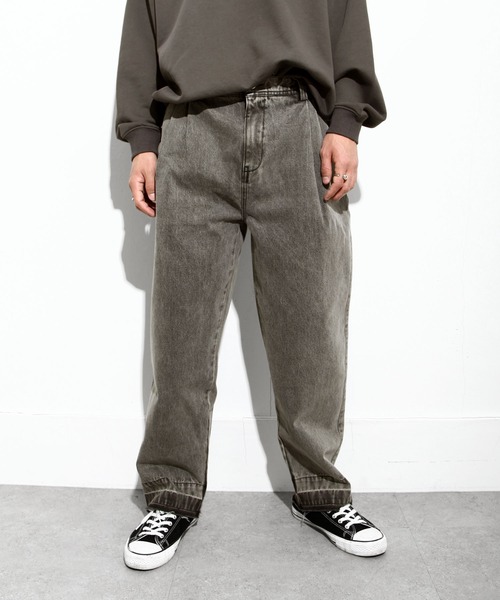 NILWAY（ニルウェイ）の「ヘビーオンスヘムダメージセンタープレスワイドデニムパンツ（デニムパンツ・メンズ・オフホワイト/サックスブルー/チャコール・MEDIUM/LARGE/X-LARGE）」の13枚目の写真