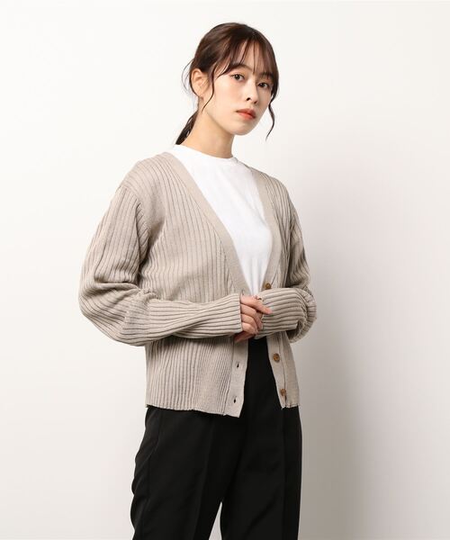STYLEBLOCK(スタイルブロック)の「麻タッチリブショートカーディガン(カーディガン/ボレロ・レディース・イエロー/ブラック/ライトベージュ/アイボリー/ピンク・M)」の3枚目の写真