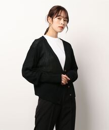 麻タッチリブショートカーディガン
