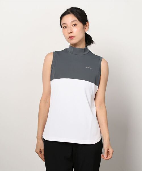 BRIEFING(ブリーフィング)の「WOMENS BI-COLOR NO SLEEVE HIGH NECK(Tシャツ/カットソー・レディース・ブラック/オリーブ/ネイビー/チャコールグレー・M/S)」の1枚目の写真