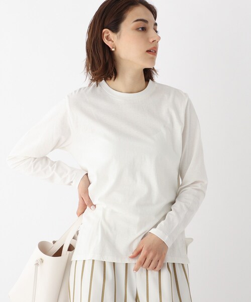 OPAQUE.CLIP(オペークドットクリップ)の「◆オーガニックコットン強撚天竺 ロングスリーブTシャツ(Tシャツ/カットソー・レディース・ホワイト系/ブラック/ホワイト系その他3/ブラウン系その他5/ブルー系7・36/38/40/42)」の3枚目の写真