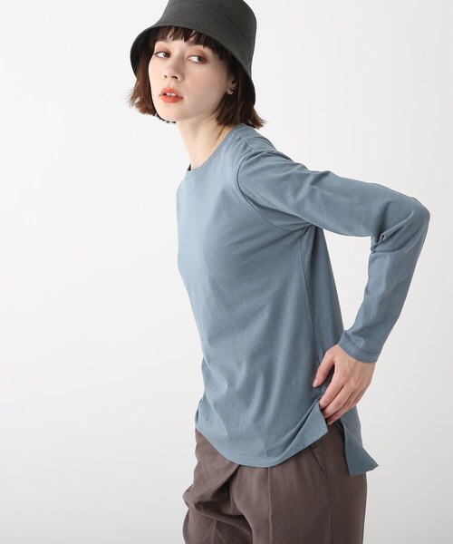 OPAQUE.CLIP(オペークドットクリップ)の「◆オーガニックコットン強撚天竺 ロングスリーブTシャツ(Tシャツ/カットソー・レディース・ホワイト系/ブラック/ホワイト系その他3/ブラウン系その他5/ブルー系7・36/38/40/42)」の5枚目の写真