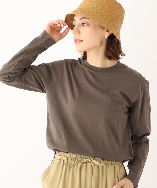 OPAQUE.CLIP(オペークドットクリップ)の「◆オーガニックコットン強撚天竺 ロングスリーブTシャツ(Tシャツ/カットソー・レディース・ホワイト系/ブラック/ホワイト系その他3/ブラウン系その他5/ブルー系7・36/38/40/42)」の4枚目の写真