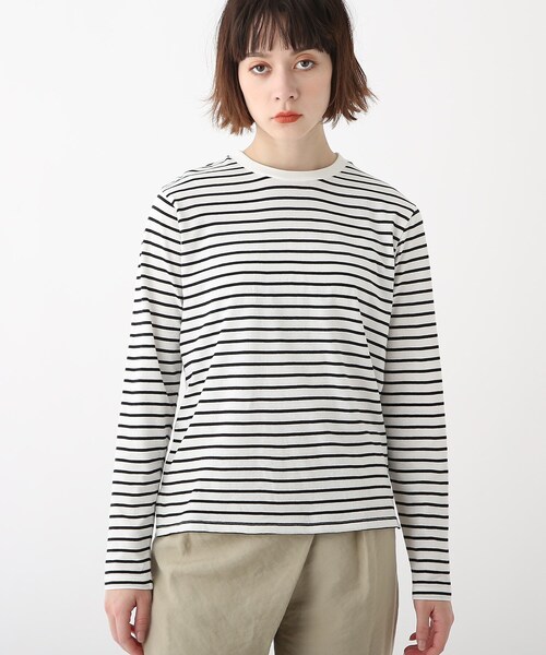 OPAQUE.CLIP(オペークドットクリップ)の「◆オーガニックコットン強撚天竺 ロングスリーブTシャツ(Tシャツ/カットソー・レディース・ホワイト系/ブラック/ホワイト系その他3/ブラウン系その他5/ブルー系7・36/38/40/42)」の6枚目の写真