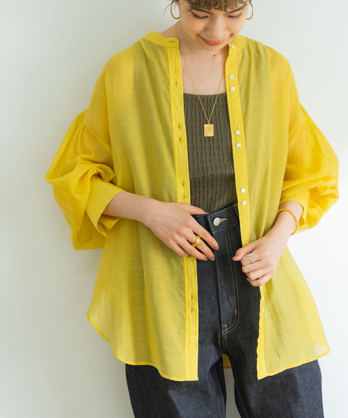 URBAN RESEARCH（アーバンリサーチ）の「シアーギャザーチュニックブラウス（シャツ/ブラウス・レディース・ブラック/ベージュ/パープル系その他/イエロー・38/36）」の15枚目の写真