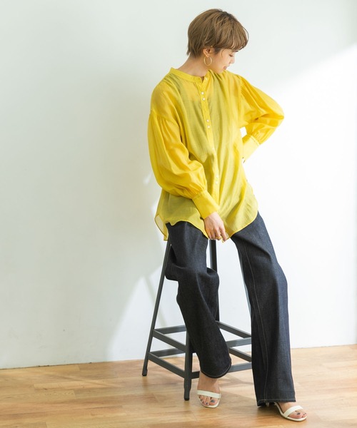 URBAN RESEARCH（アーバンリサーチ）の「シアーギャザーチュニックブラウス（シャツ/ブラウス・レディース・ブラック/ベージュ/パープル系その他/イエロー・38/36）」の13枚目の写真