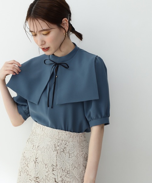 N.（N. Natural Beauty Basic）（エヌエヌナチュラルビューティーベーシック）の「◆襟付とろみ５分袖ブラウス（Tシャツ/カットソー・レディース・ブラック/ブルー/ホワイト・MEDIUM）」の3枚目の写真