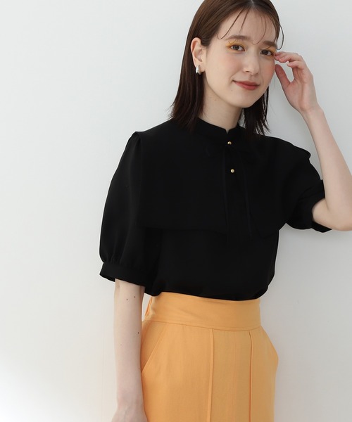 N.（N. Natural Beauty Basic）（エヌエヌナチュラルビューティーベーシック）の「◆襟付とろみ５分袖ブラウス（Tシャツ/カットソー・レディース・ブラック/ブルー/ホワイト・MEDIUM）」の2枚目の写真