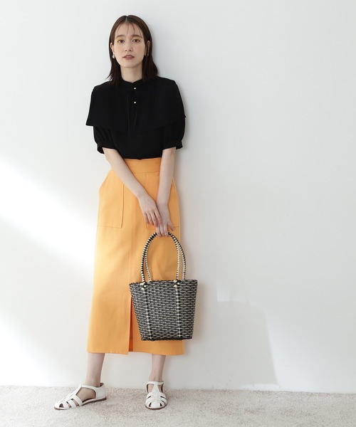 N.（N. Natural Beauty Basic）（エヌエヌナチュラルビューティーベーシック）の「◆襟付とろみ５分袖ブラウス（Tシャツ/カットソー・レディース・ブラック/ブルー/ホワイト・MEDIUM）」の4枚目の写真
