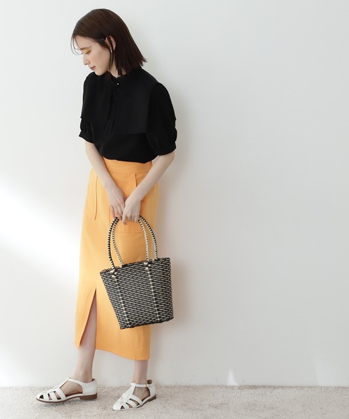 N.（N. Natural Beauty Basic）（エヌエヌナチュラルビューティーベーシック）の「◆襟付とろみ５分袖ブラウス（Tシャツ/カットソー・レディース・ブラック/ブルー/ホワイト・MEDIUM）」の5枚目の写真