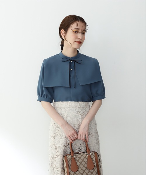 N.（N. Natural Beauty Basic）（エヌエヌナチュラルビューティーベーシック）の「◆襟付とろみ５分袖ブラウス（Tシャツ/カットソー・レディース・ブラック/ブルー/ホワイト・MEDIUM）」の9枚目の写真