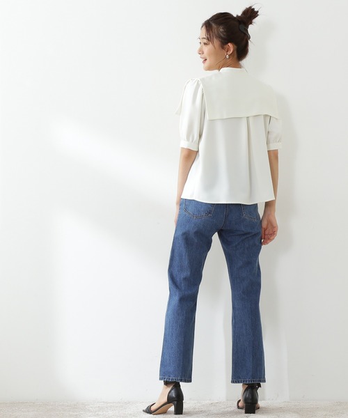 N.（N. Natural Beauty Basic）（エヌエヌナチュラルビューティーベーシック）の「◆襟付とろみ５分袖ブラウス（Tシャツ/カットソー・レディース・ブラック/ブルー/ホワイト・MEDIUM）」の11枚目の写真