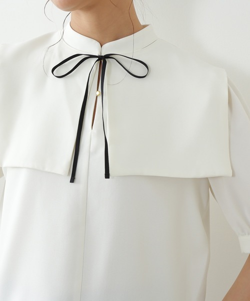 N.（N. Natural Beauty Basic）（エヌエヌナチュラルビューティーベーシック）の「◆襟付とろみ５分袖ブラウス（Tシャツ/カットソー・レディース・ブラック/ブルー/ホワイト・MEDIUM）」の15枚目の写真