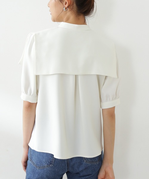 N.（N. Natural Beauty Basic）（エヌエヌナチュラルビューティーベーシック）の「◆襟付とろみ５分袖ブラウス（Tシャツ/カットソー・レディース・ブラック/ブルー/ホワイト・MEDIUM）」の14枚目の写真