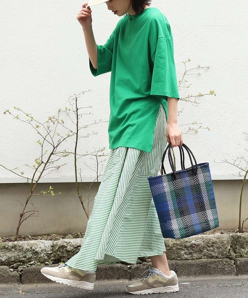 salle de bal（サルデバル）の「メルカド バッグ レイヤード チェック お買い物バッグ かごバッグ Mercado bag RAB（かごバッグ・レディース・グリーン/ゴールド・FREE）」の7枚目の写真