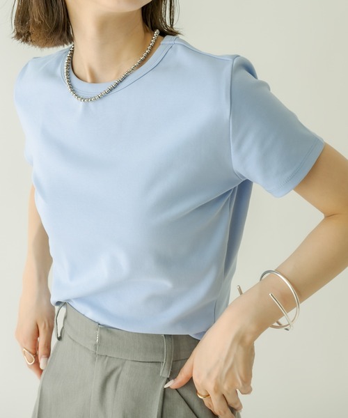 mystic（ミスティック）の「コンパクトTシャツ（Tシャツ/カットソー・レディース・オフホワイト/ブラック/グリーン/ブルー/ピンク・FREE）」の9枚目の写真