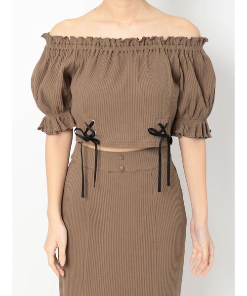 EATME（イートミー）の「FRONTレースアップオフショルリブTOP（セットアップ可能）（Tシャツ/カットソー・レディース・アイボリー/ブラック/ブラウン・FREE）」の15枚目の写真