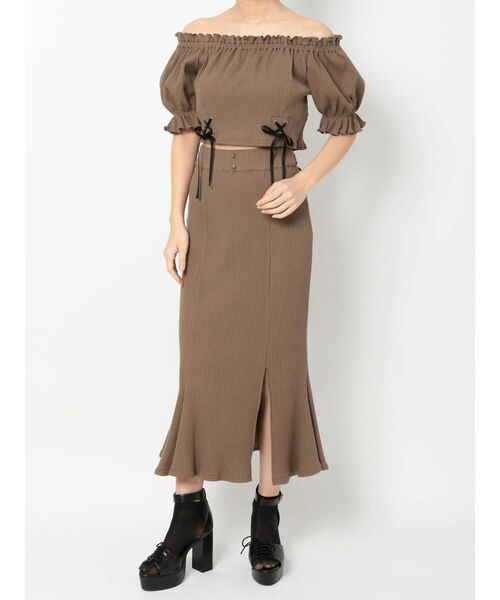 EATME（イートミー）の「FRONTレースアップオフショルリブTOP（セットアップ可能）（Tシャツ/カットソー・レディース・アイボリー/ブラック/ブラウン・FREE）」の22枚目の写真