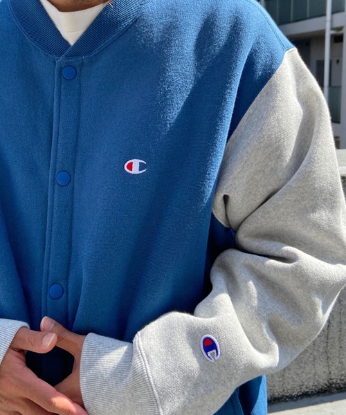 Champion(チャンピオン)の「CHAMPION/チャンピオン リバースウィーブ スウェットブルゾン バイカラー/ワンポイント Vネックトレーナー C3-W013(スウェット・メンズ・ブルー/グレー/ブラウン/カーキ・M/XL/L)」の19枚目の写真