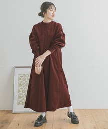 バンドカラーコーデュロイワンピース