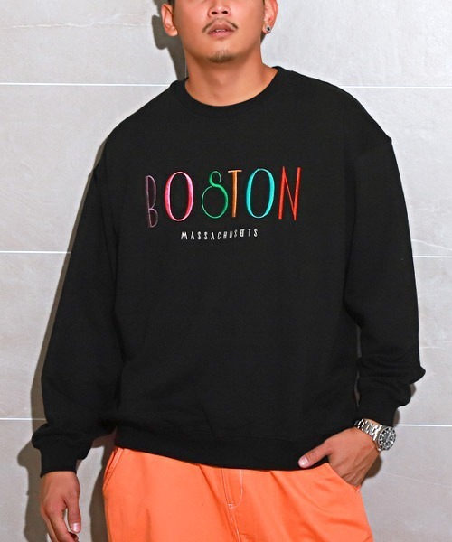 LUXSTYLE(ラグスタイル)の「コットン裏毛レトロロゴ刺繍トレーナー(スウェット・メンズ・杢グレー/ホワイト/ブラック/ネイビー・L/M)」の3枚目の写真