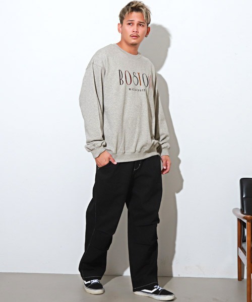 LUXSTYLE(ラグスタイル)の「コットン裏毛レトロロゴ刺繍トレーナー(スウェット・メンズ・杢グレー/ホワイト/ブラック/ネイビー・L/M)」の7枚目の写真