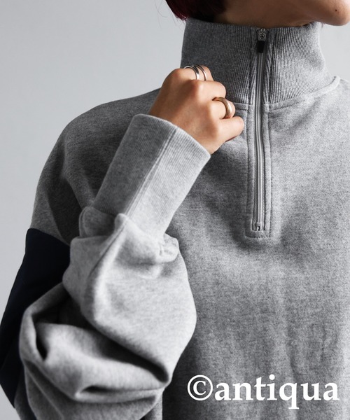 antiqua(アンティカ)の「異素材MIXハーフジッププルオーバー(スウェット・レディース・ブラック/ネイビー/グレー・FREE)」の10枚目の写真