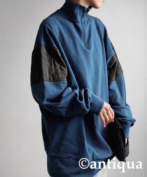 antiqua(アンティカ)の「異素材MIXハーフジッププルオーバー(スウェット・レディース・ブラック/ネイビー/グレー・FREE)」の14枚目の写真