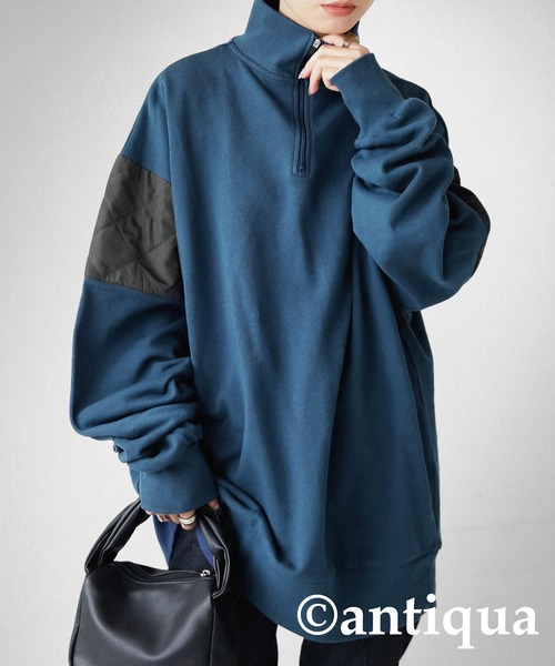 antiqua(アンティカ)の「異素材MIXハーフジッププルオーバー(スウェット・レディース・ブラック/ネイビー/グレー・FREE)」の19枚目の写真