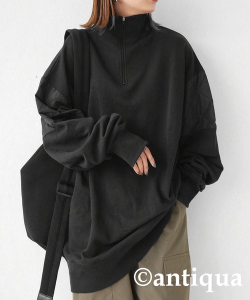 antiqua(アンティカ)の「異素材MIXハーフジッププルオーバー(スウェット・レディース・ブラック/ネイビー/グレー・FREE)」の22枚目の写真
