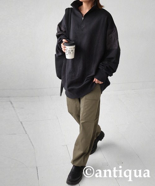 antiqua(アンティカ)の「異素材MIXハーフジッププルオーバー(スウェット・レディース・ブラック/ネイビー/グレー・FREE)」の17枚目の写真