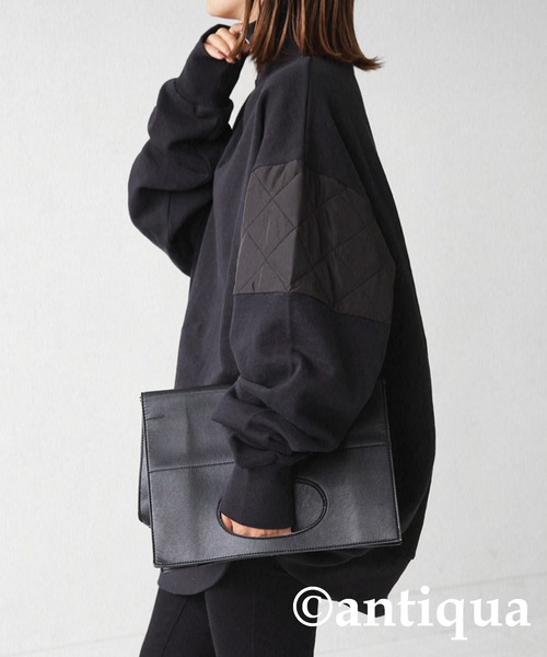 antiqua(アンティカ)の「異素材MIXハーフジッププルオーバー(スウェット・レディース・ブラック/ネイビー/グレー・FREE)」の9枚目の写真