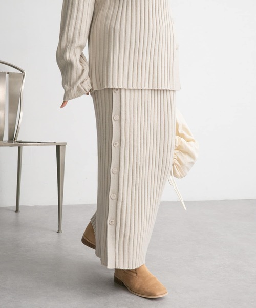 アシメスリットリブニットスカート